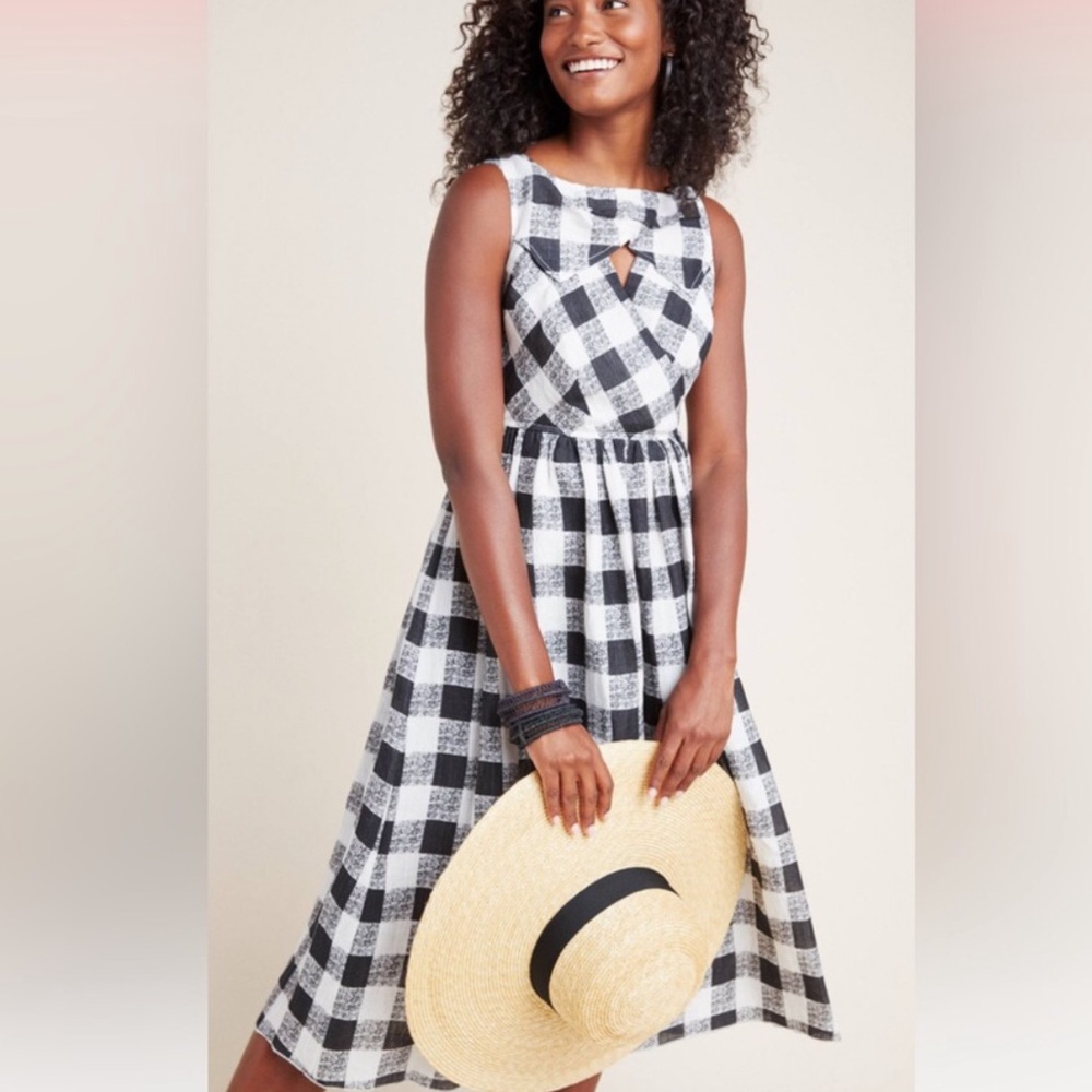 Hope For Flowers By Tracy Reese Florence Gingham Midi Dress 100% linen price$362
